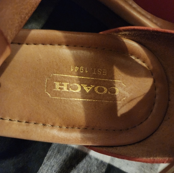 Coach Coral And Tan Low Wedge Sandals Leather Everyday Women's Size 7 Strappy - Picture 3 of 5
